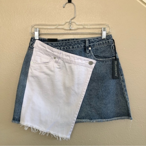 Blank NYC Color-Block Overlay Side by Side Denim Mini Skirt Size 26 - Picture 1 of 14